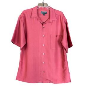 Weekender Men Shirt Size Medium Coral Rose Pink Rayon Tropical Casual Button Up